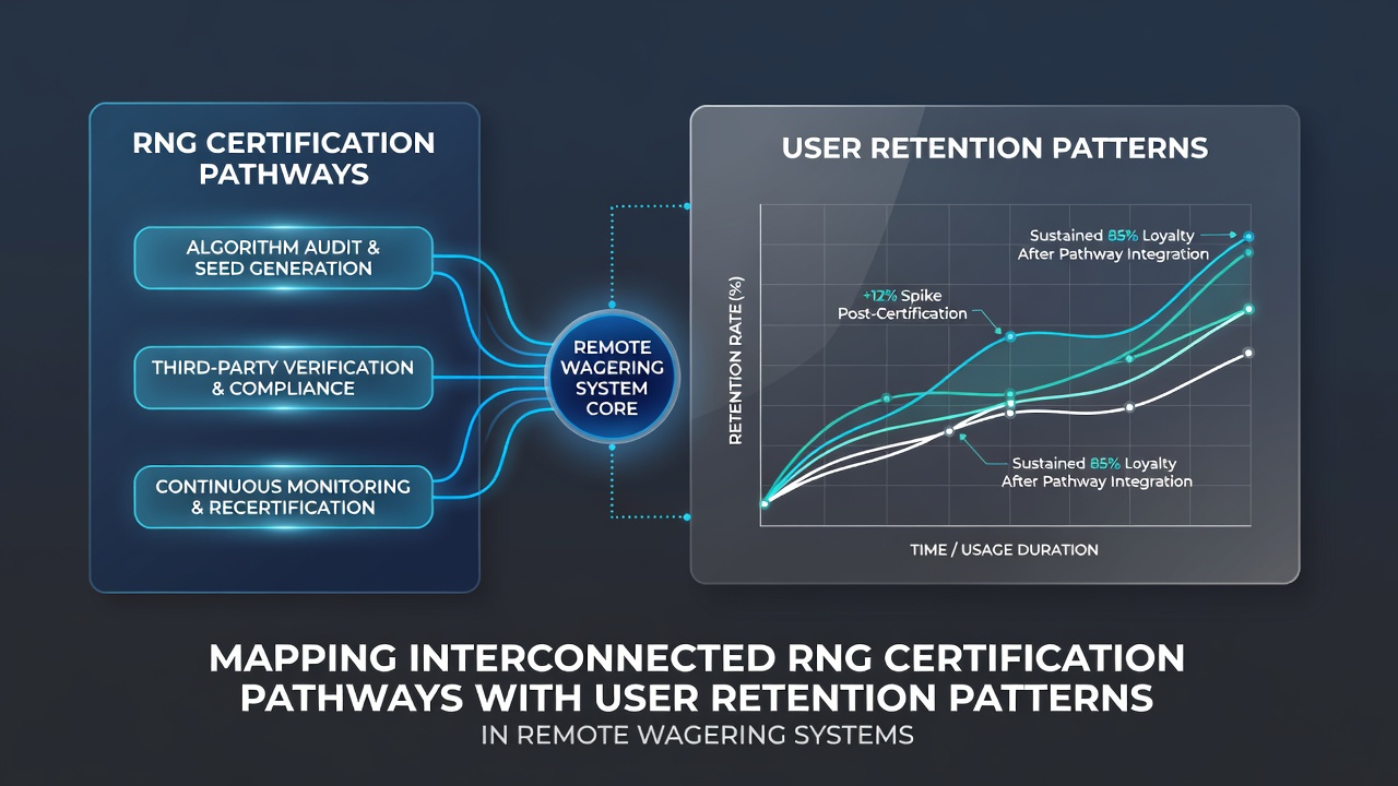 Chart illustrating retention curves across different RNG certification timelines in remote wagering environments