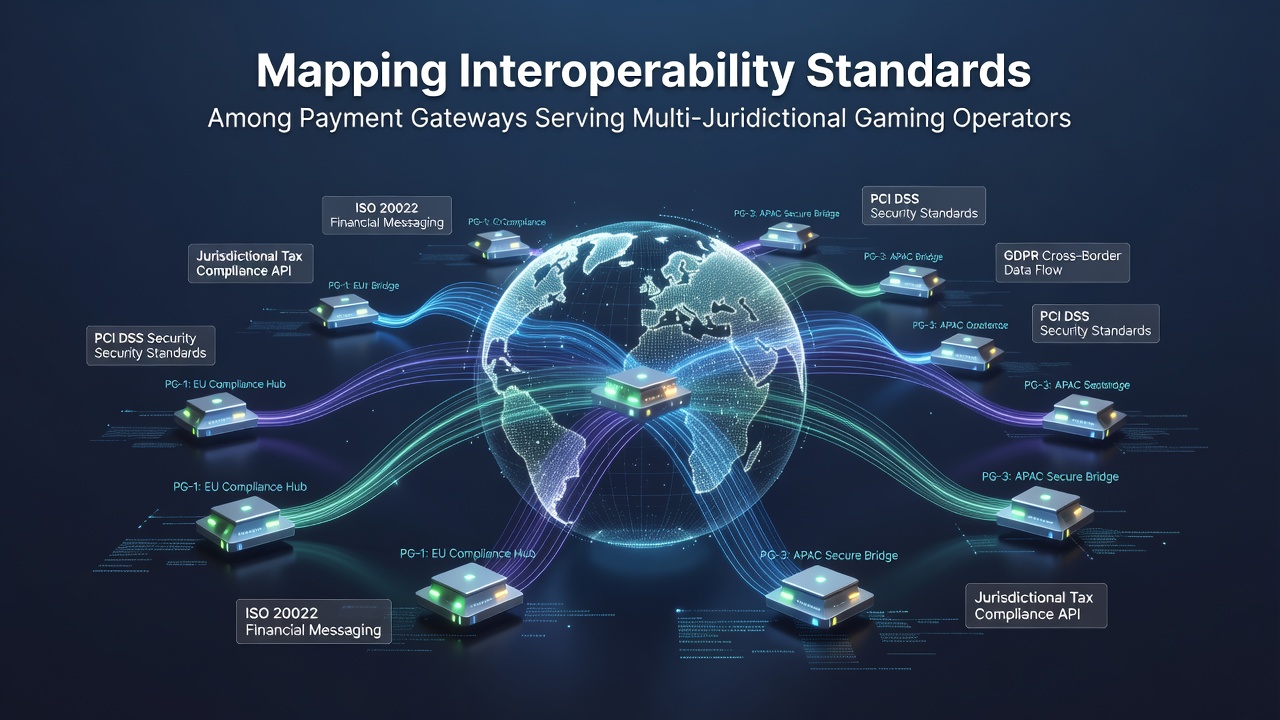 Payment gateway integration diagram showing connections across multiple jurisdictions and regulatory frameworks
