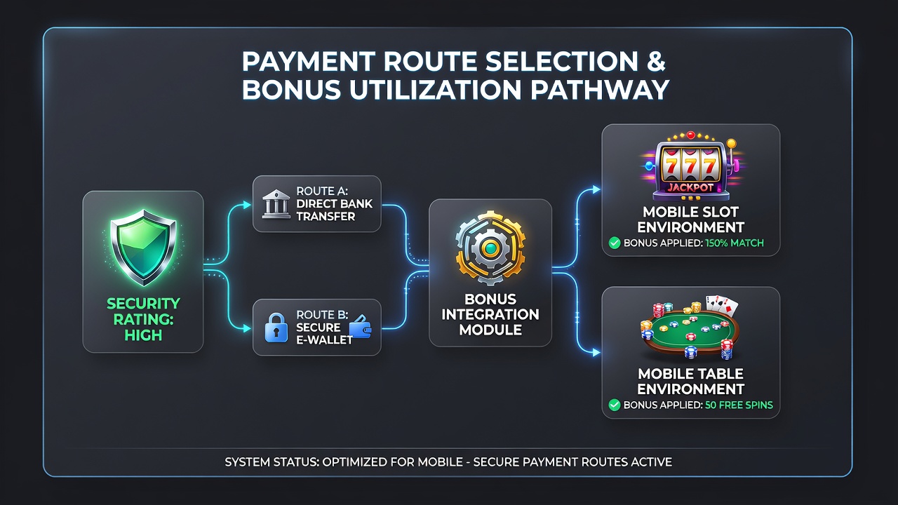 Dashboard view of certified payment routes with security scores for mobile casino bonuses
